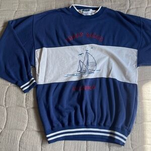 Vintage 90s Y2K Nautical Navy Blue and White Great Lakes Oversized Sweatshirt